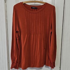 Womens Long Sleeve Pleated Top Maple Orange with Smocked Cuffs XL